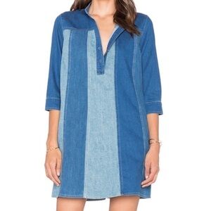 MiH Jeans Paneled Denim Collared Mini Shirt Dress Size XS Pockets